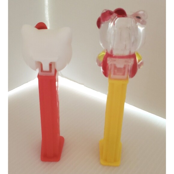 Hello Kitty PEZ Candy Dispensers Set Of 2 Lot Crystal Clear Red Bow Sanrio Cat - Picture 3 of 5